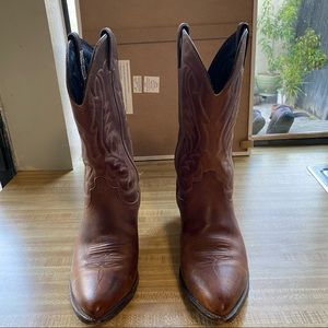 Code West Woman Leather western Cowboy Boots Size 8 Brown Mid-Calf Embroidered